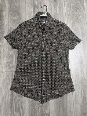 Mr Turk Men's Small Geometric Wave Print Short Sleeve Button Up Shirt